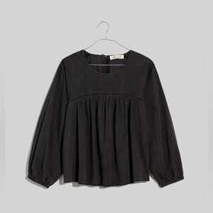 Madewell Denim Shirred Swing Shirt in Lunar Wash